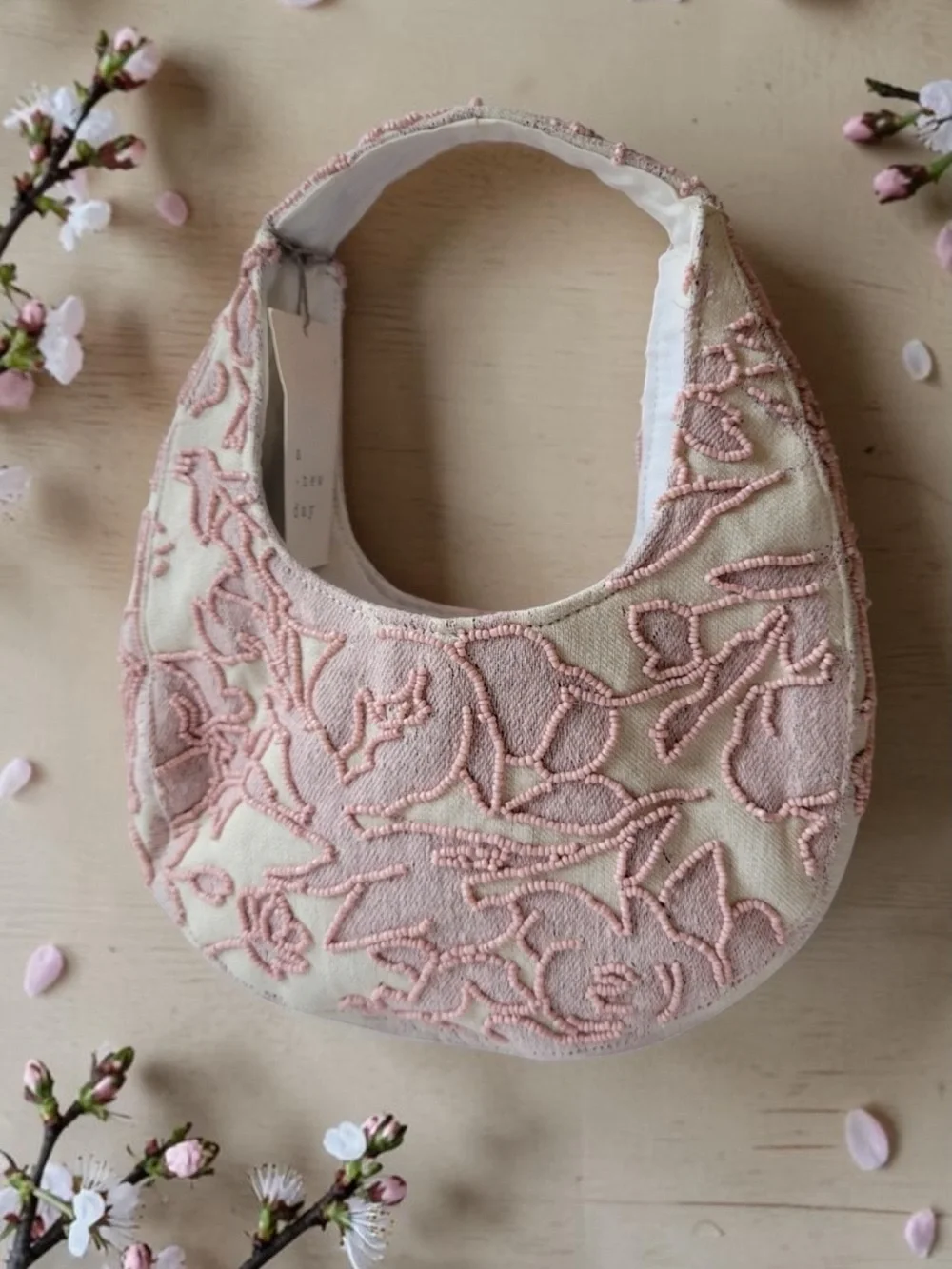 A New Day Beaded Floral Pink & Cream Hobo Bag NWT